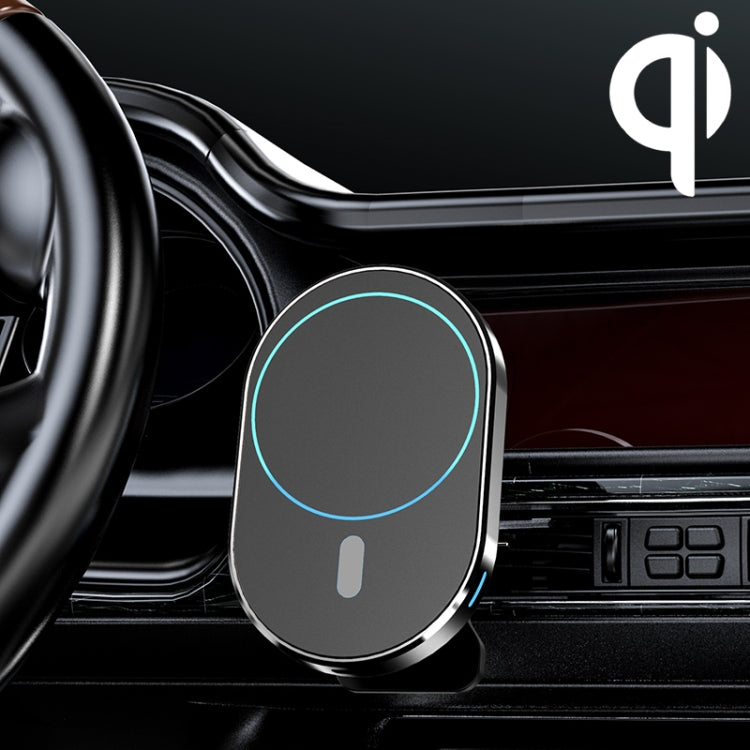 Magnetic car air vent wireless charger bracket with dark face and glowing indicator