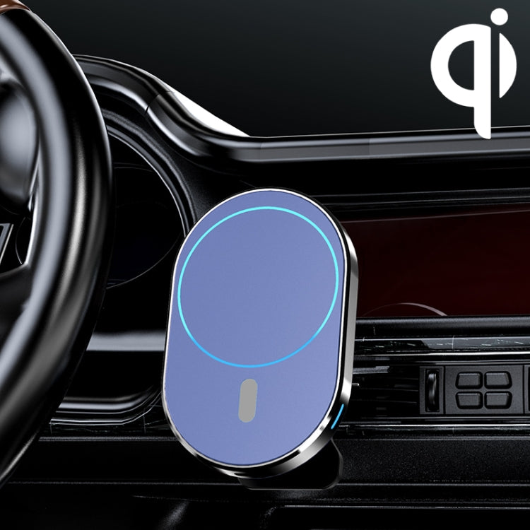 Magnetic car air vent wireless charger bracket with blue face and glowing ring