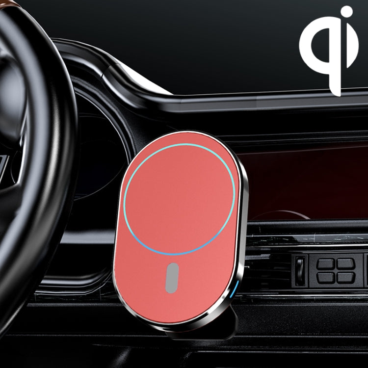 Magnetic car air vent wireless charger bracket with red face and glowing ring