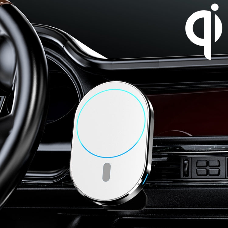 Magnetic car air vent wireless charger bracket with white face and glowing ring