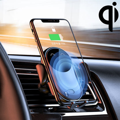 Car air vent wireless charger bracket with infrared sensor, holding a phone
