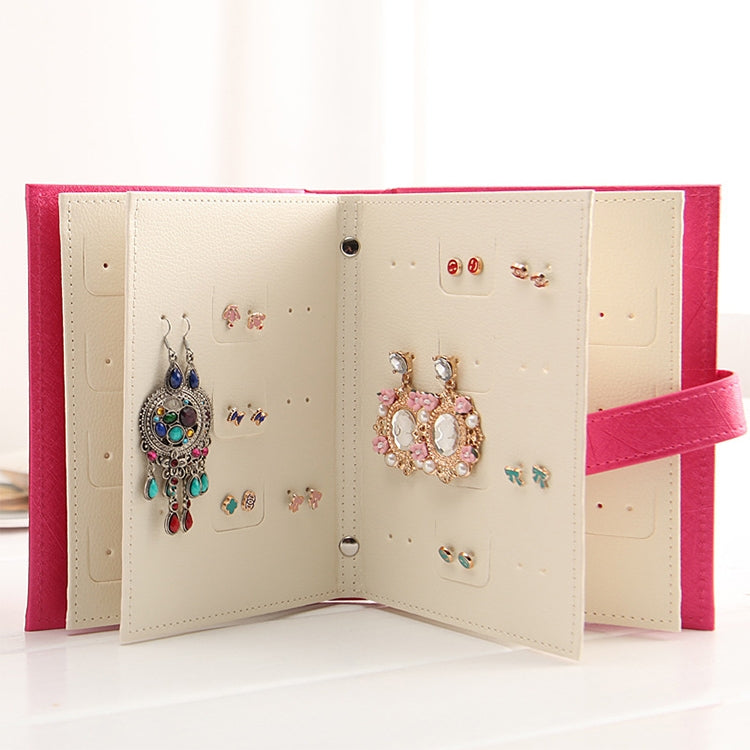 Pink and cream open earring display rack with stud and dangling earring slots