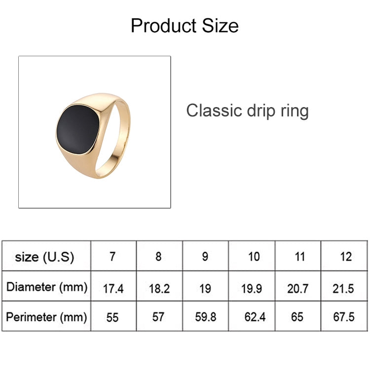 Product size chart for classic drip ring with oval black top