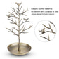 Silver-toned tree jewelry display rack with bird charms and round tray base