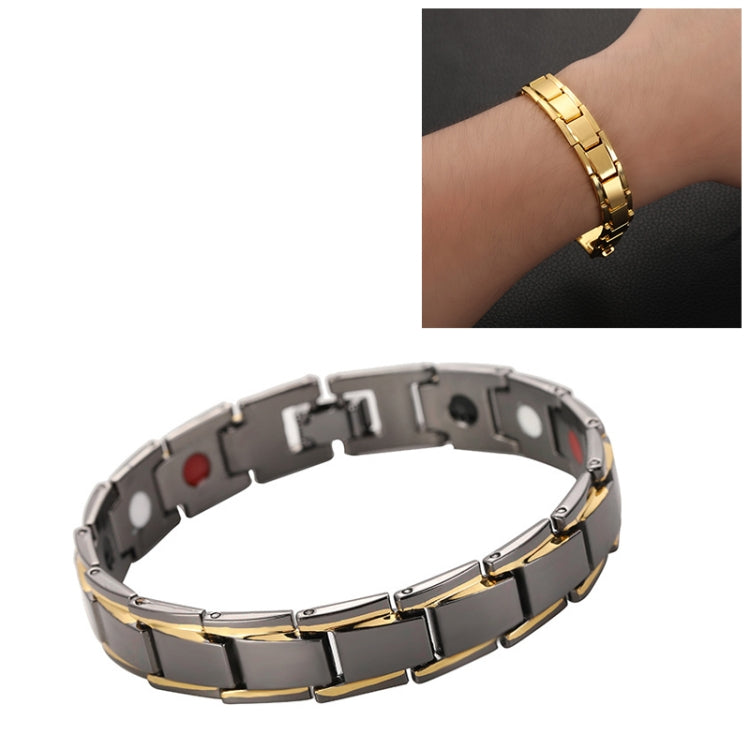 Men's titanium steel bracelet in black with gold-tone clasp and trim