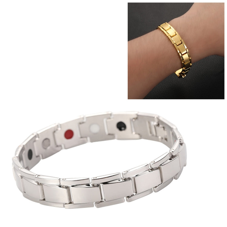 Men's titanium steel bracelet in silver-tone with red and black detail insets