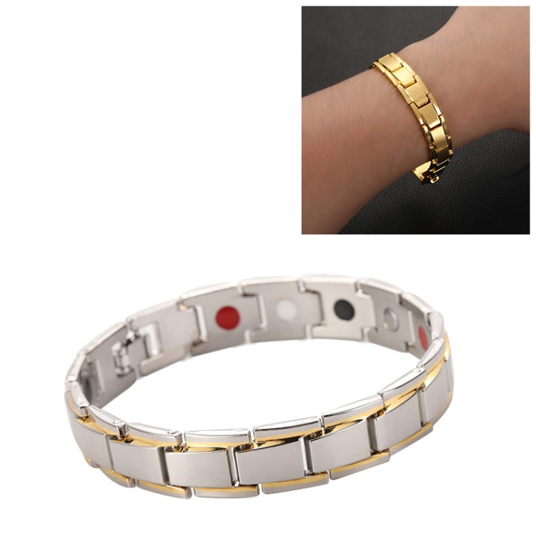 Men's titanium steel bracelet in silver-tone with gold trim and red detail
