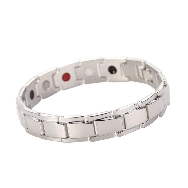 Men's magnetic bracelet with silver-tone metal links and red/black insets