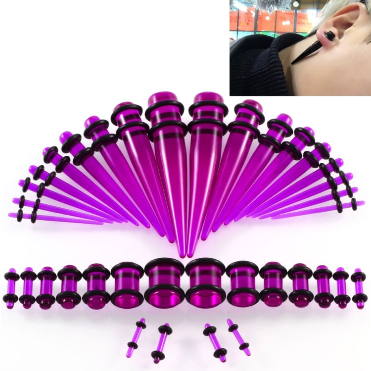 Unisex acrylic ear expansion set with purple plugs and black posts