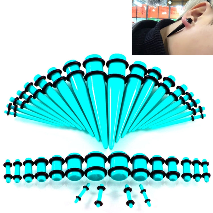 Unisex acrylic ear expansion set with teal blue plugs and black posts