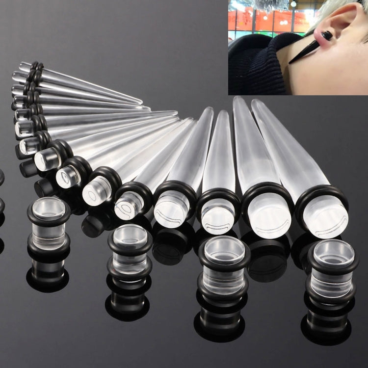 Clear and silver acrylic ear stretcher set with black flared plugs and pins