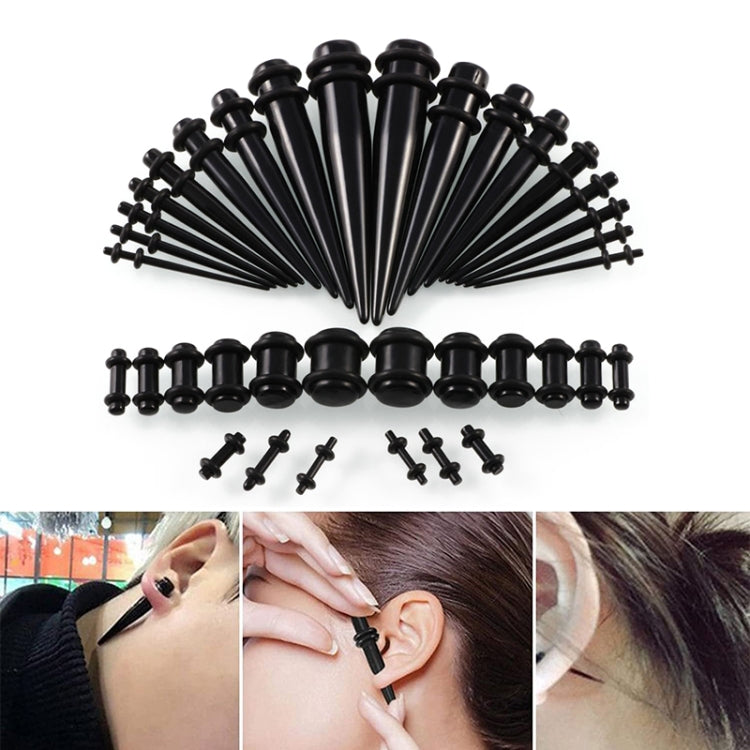 Unisex acrylic ear expansion set with black plugs and straight posts