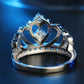 Platinum-plated zircon crown ring with heart-shaped openwork design