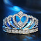 Platinum-plated zircon crown ring with heart-shaped openwork and clear stones