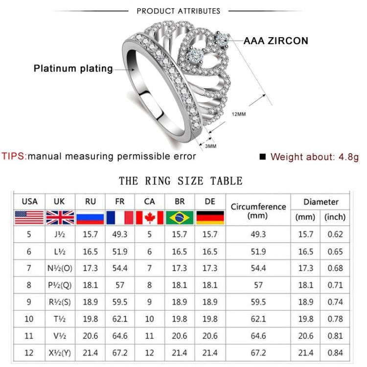 Platinum-plated zircon ring attributes card: AAA zircon, weight about 4.8g.