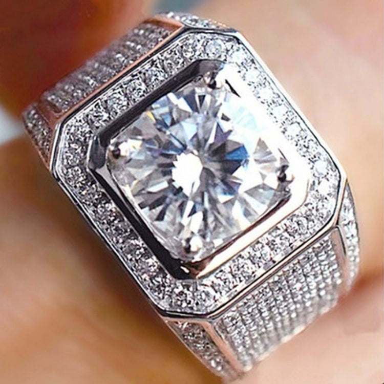 Silver rhinestone ring with a square clear center stone and pavé band