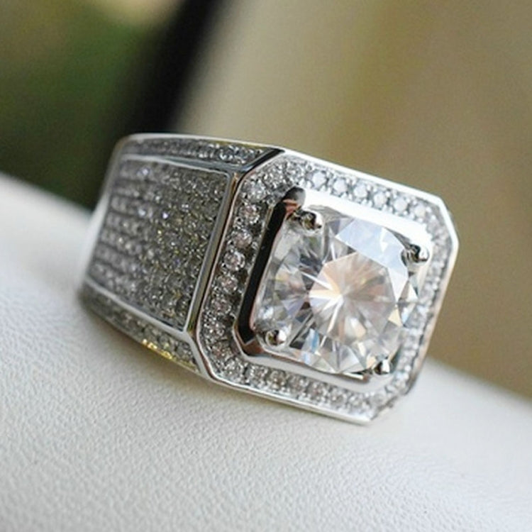 Silver rhinestone ring with a square clear center stone and pavé sides