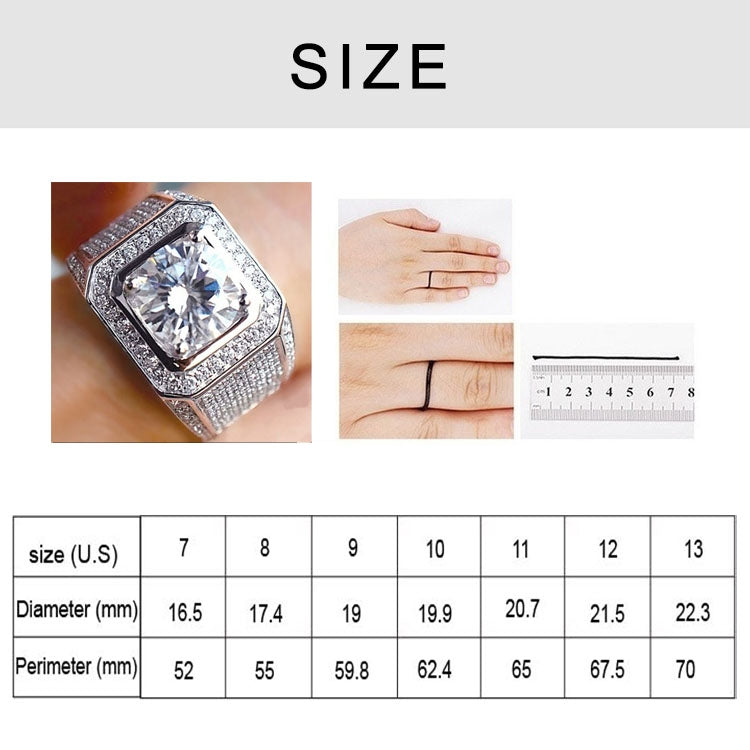 Ring size chart with US sizes and diameter/perimeter measurements