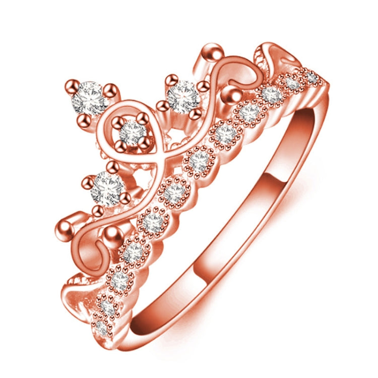 Rose gold crown-shaped zircon ring with heart cutouts and sparkling round stones