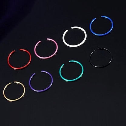 Color mixed nose circle rings in assorted finishes, set of small metal hoops