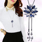 Blue rhinestone flower pendant necklace set with long drop earrings and details