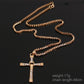 Gold rhinestone cross pendant necklace with long chain