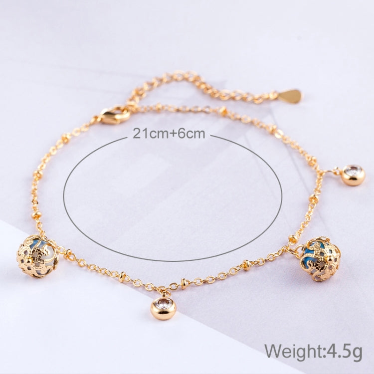 Adjustable gold-plated bracelet length 21cm+6cm, blue zircon round charms; 4.5g