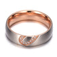 Brushed titanium steel band ring with heart-shaped diamond accents, size 7