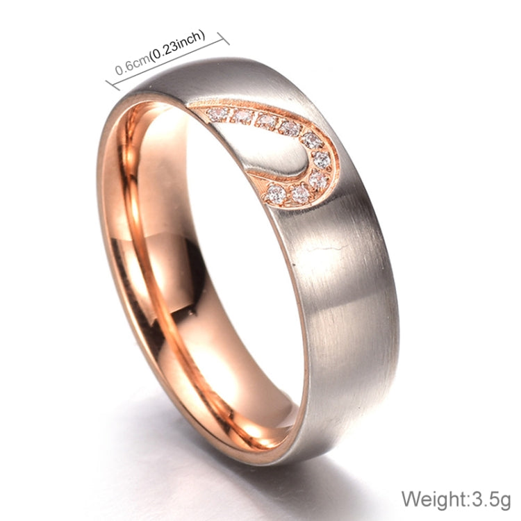 Titanium steel ring with rose-gold inner band and heart diamond top, size 7