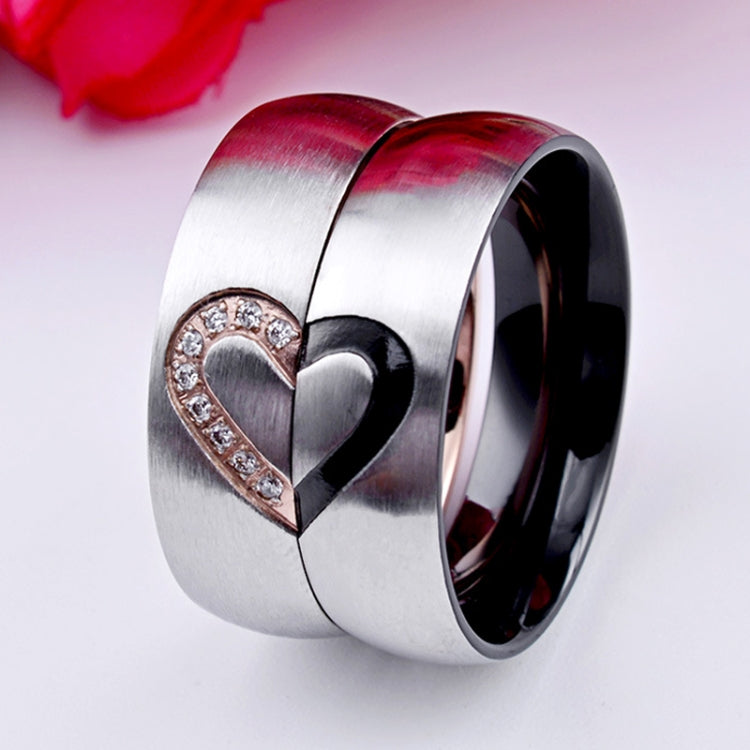 Titanium steel couple ring with heart-shaped diamond inlay and matching bands