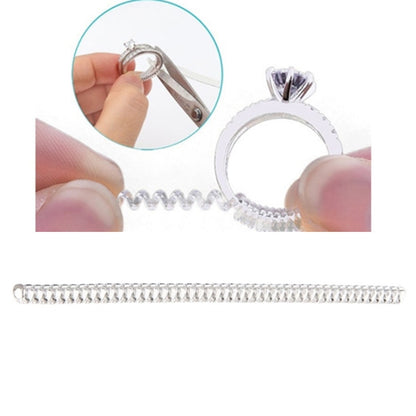 Ring size reducer tool with spiral metal chain and small plier-style adjuster