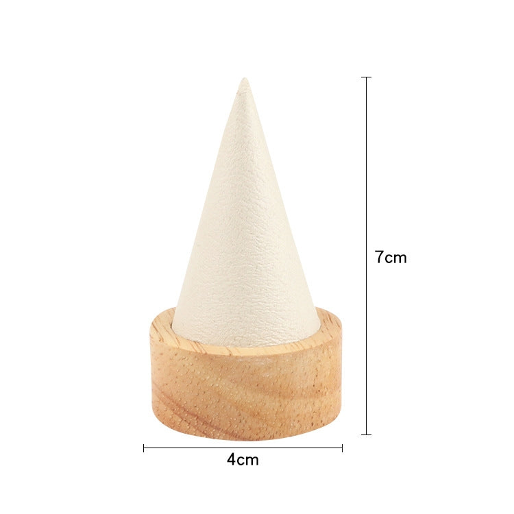 Small cone jewelry display stand, 7cm tall, 4cm wide wood base with white insert