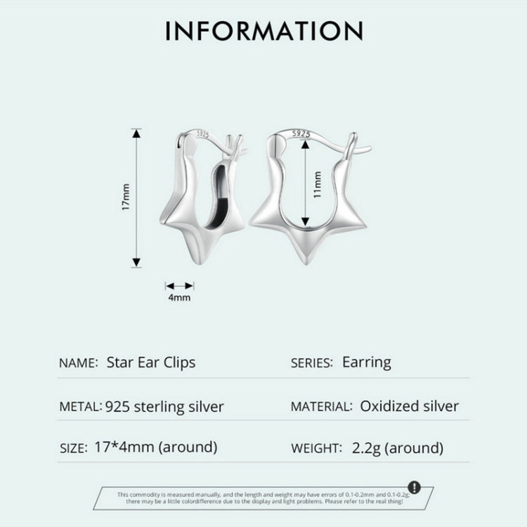 S925 sterling silver star ear clips shown side view with S925 stamp