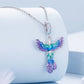 Sterling silver bracelet with colorful phoenix pendant charm, rainbow enamel wings
