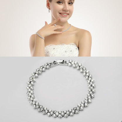 Platinum-plated zircon tennis bracelet with round clear stones and hinged clasp