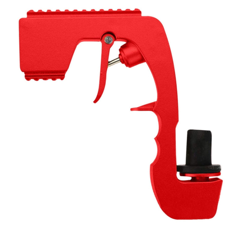 Red plastic-wrapped metal bubble squirt gun with trigger and nozzle cap