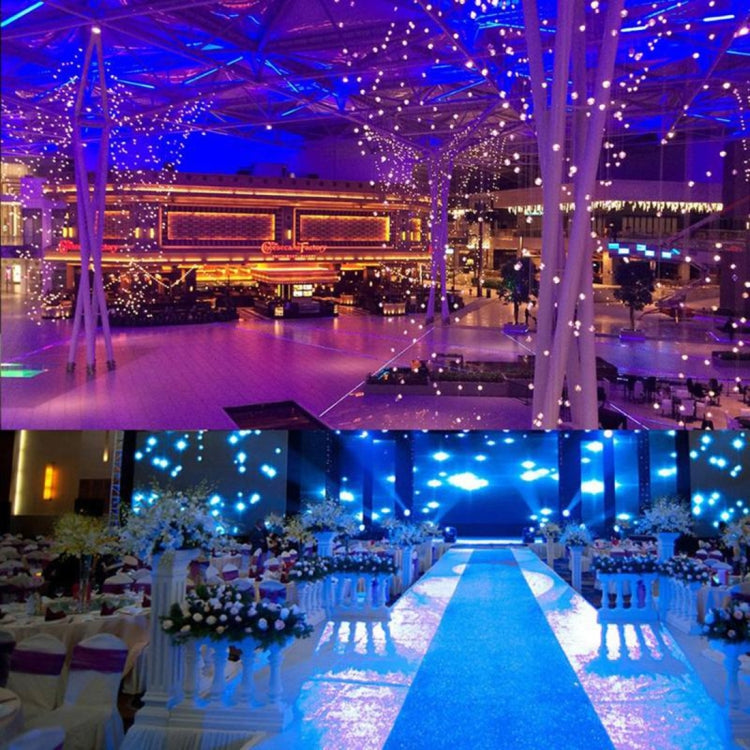 Blue LED globe string lights on a pergola for wedding or event decor