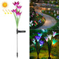 Solar lily LED garden stake with four pink-lit lily heads and stake base