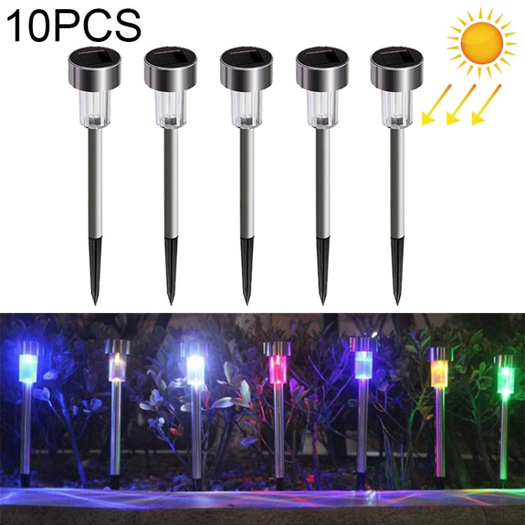 Set of five solar garden stake lights with stainless steel tops and clear LED lenses