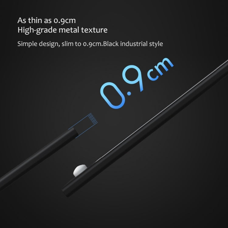 Slim black LED motion sensor light bar, 40cm, 0.9cm profile close-up
