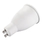 Warm white GU10 LED spotlight bulb, side view with screw pins on white base