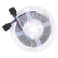 RGB LED rope light reel with black plug and multicolor cable, clear diffuser strip