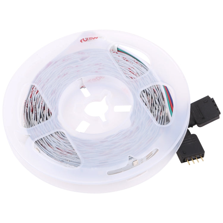 RGB LED rope light reel with LED strip and black power plug, bundled lead wires