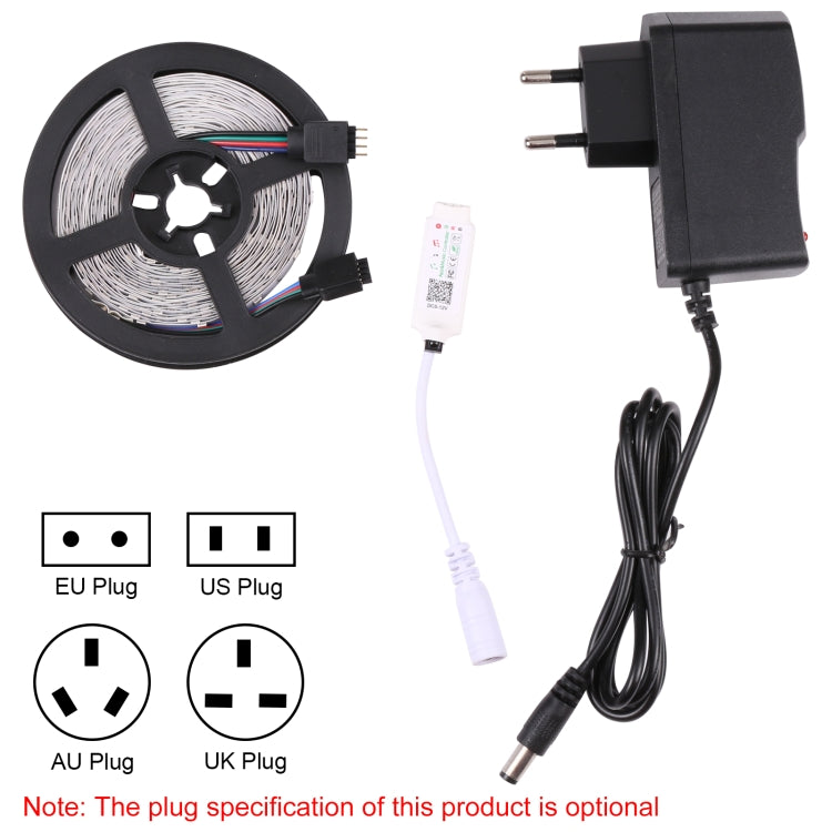 RGB LED rope light kit with reel, inline controller module, and plug adapters