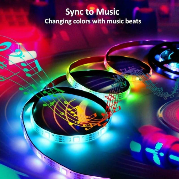 RGB LED rope light synced to music with colorful glowing effect on strip
