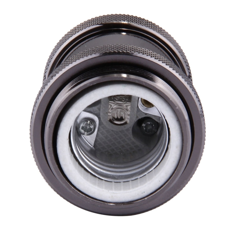 E27 screw lamp bulb holder, black metal with textured grip and socket contacts