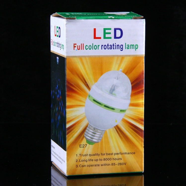Retail box for E27 full-color rotating LED lamp, white bulb with green band