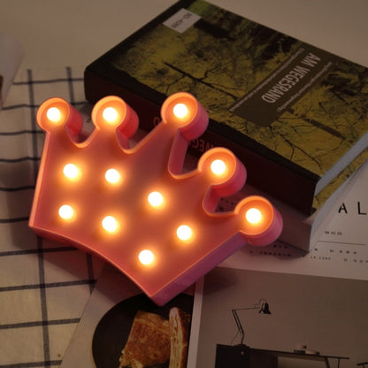 Pink crown LED night light with glowing bulbs, battery-powered table lamp