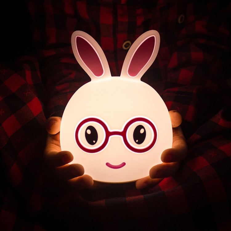 USB charging LED rabbit lamp with round glasses and friendly face glow