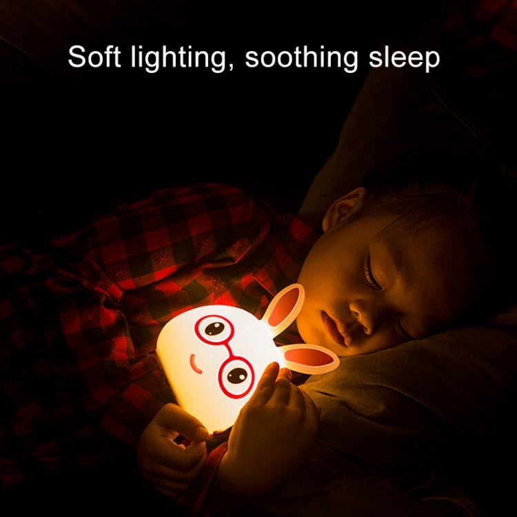 USB charging LED rabbit night light with smiling face and warm glow
